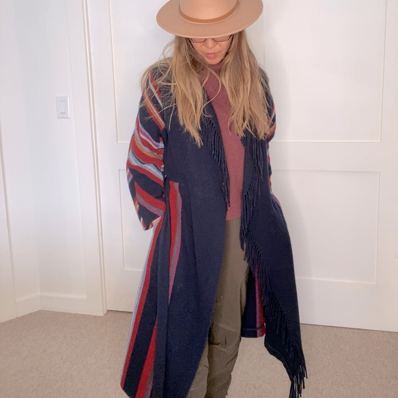 Tory Burch wrapped wool coat XS/S, Navy + multiple colors - Picture 2 of 8